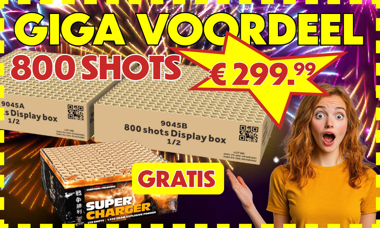 800 shots display box + GRATIS Super Charger!