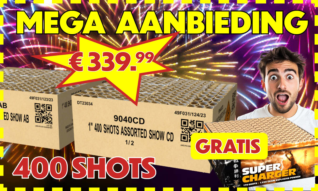 400 Shots Assorted Show + GRATIS Super Charger!